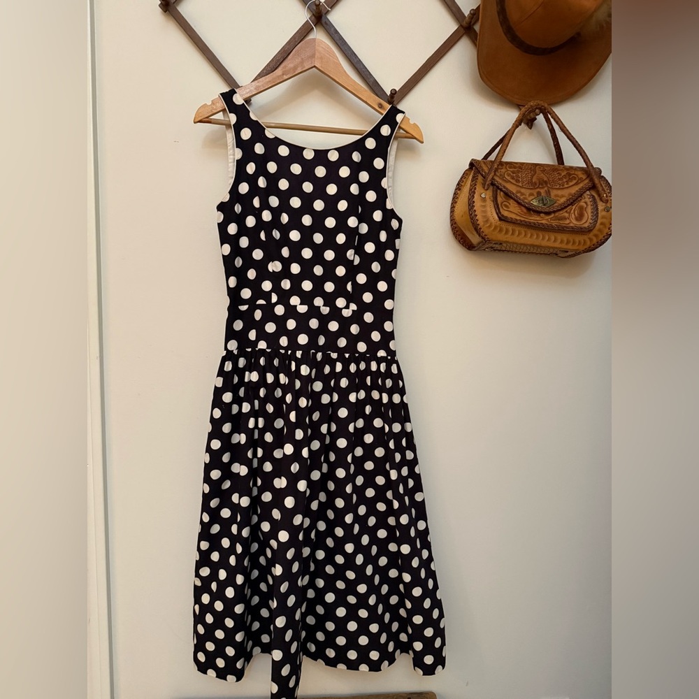 Rare Vintage Lanz Black & White Polka Dot Sleeveless Dress